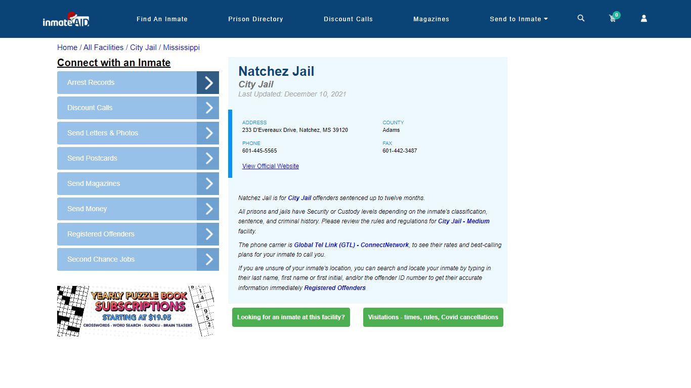 Natchez Jail | Inmate Locator