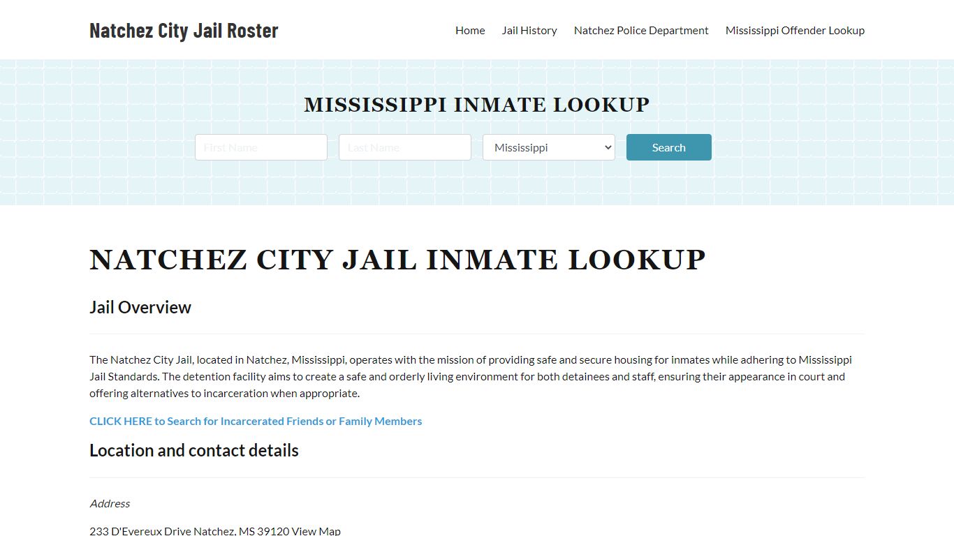 Natchez City Jail, MS Inmate Search, Jail Roster, Bookings